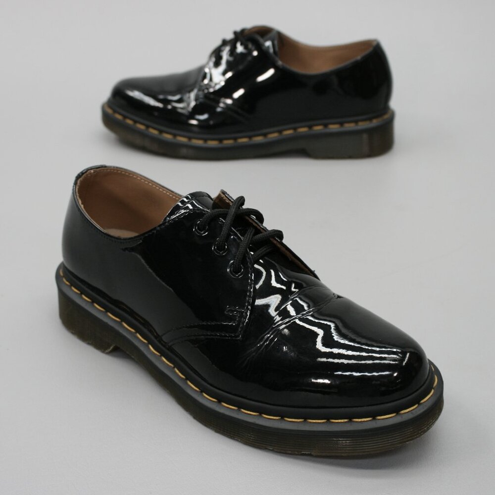 Dr. Martens Ladies 8 US Black Patent Leather Oxford Derby Clunky Shoes Docs 1461